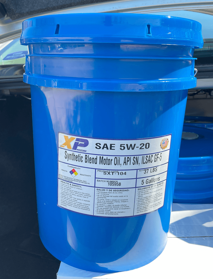5-gallon XProlube oil pail with professional labeling